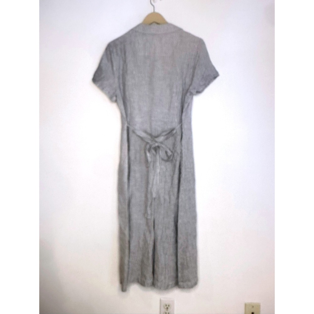 Quince European Linen Button Front Striped Dress Women M Blue Coastal Classic - Picture 3 of 8